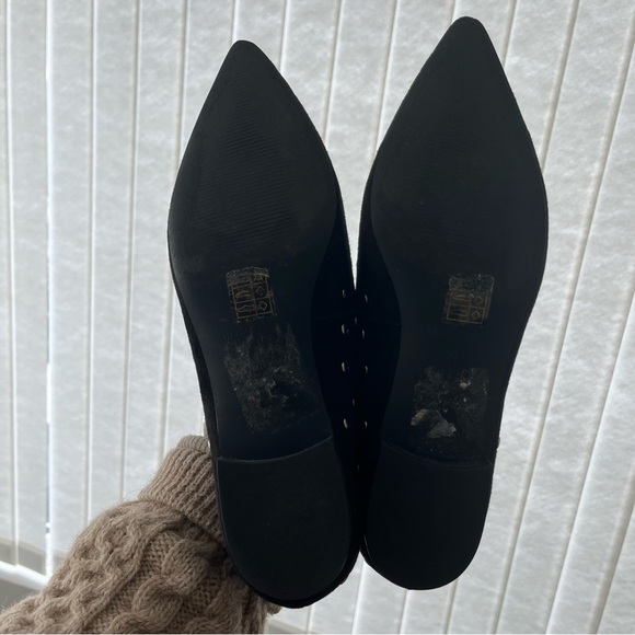COPY - Black Suede Studio Silver Studded Black Pointed Toe Loafers - Size 8.5 - Picture 5 of 6